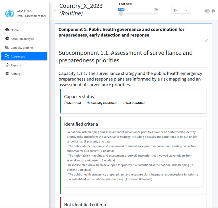Consensus module of the WHO EURO EWAR digital assessment application