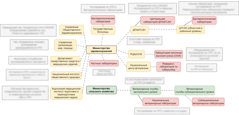 Mapa das entidades envolvidas na resistência antimicrobiana no Quirguizistão